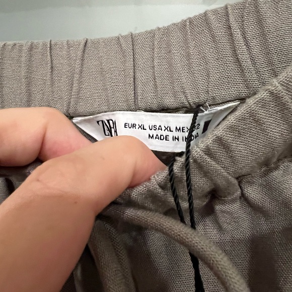 NEW Zara olive green WIDE LEG PANTS WITH SEASHELL TIES - Picture 7 of 8